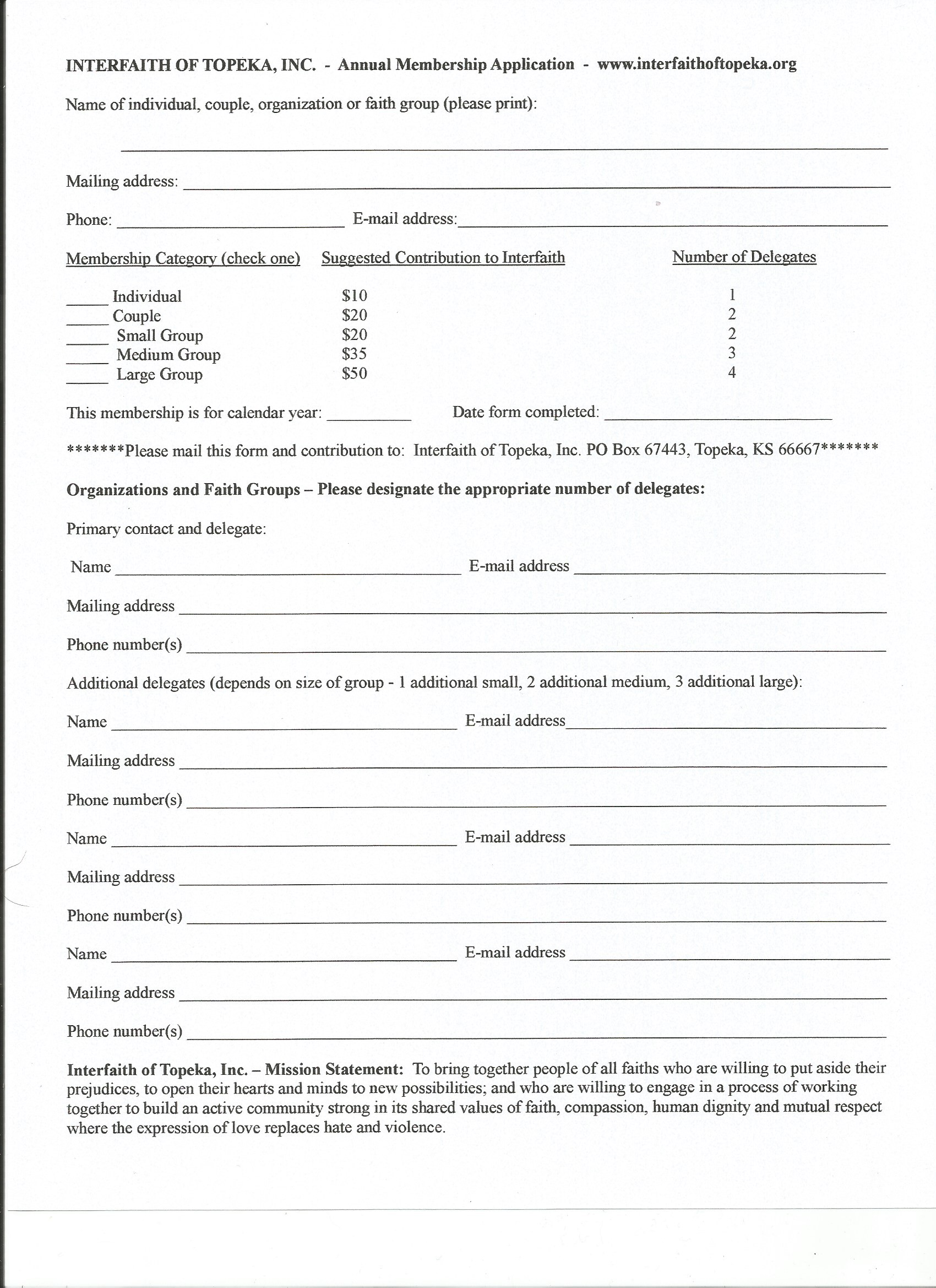 Interfaith Membership Application